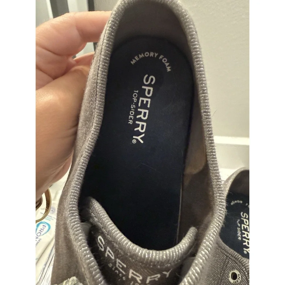 Sperry Top-Sider Penny Boat Shoe Gray Canvas Memory Foam Lace Up Women's Size 9